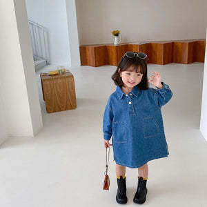 girls kids cute loose long-sleeved casual dress